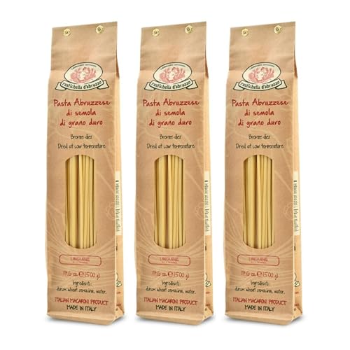 Rustichella d'Abruzzo Linguine (Pack of 3), 500g Each - Classic Italian Long Pasta - Tongue-Shaped Bavette for Fish and Shellfish Sauces