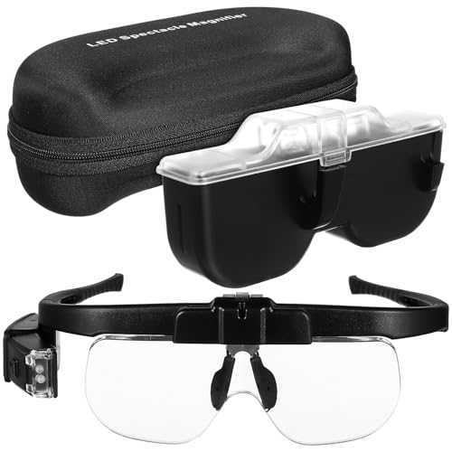 VICASKY Loupe à Lunettes LED Rechargeable USB avec Éclairage Intégré Lentille Grossissante Multifocale Monture Légère et Confortable pour Lecture Bricolage et Travaux de Précision