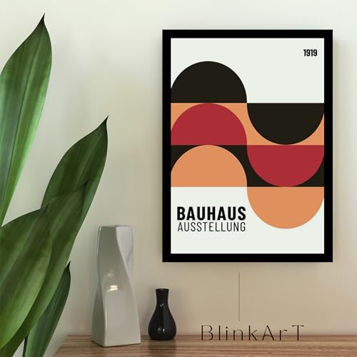 Image of BLINKART Vintage Bauhaus Retro Geometric Aesthetic Poster Gallery | Colorful Wrap Framed For Home Office Studio Living Room Modern Art Studio Decoration Abstract Shapes | (d76) | 13x10 Inch