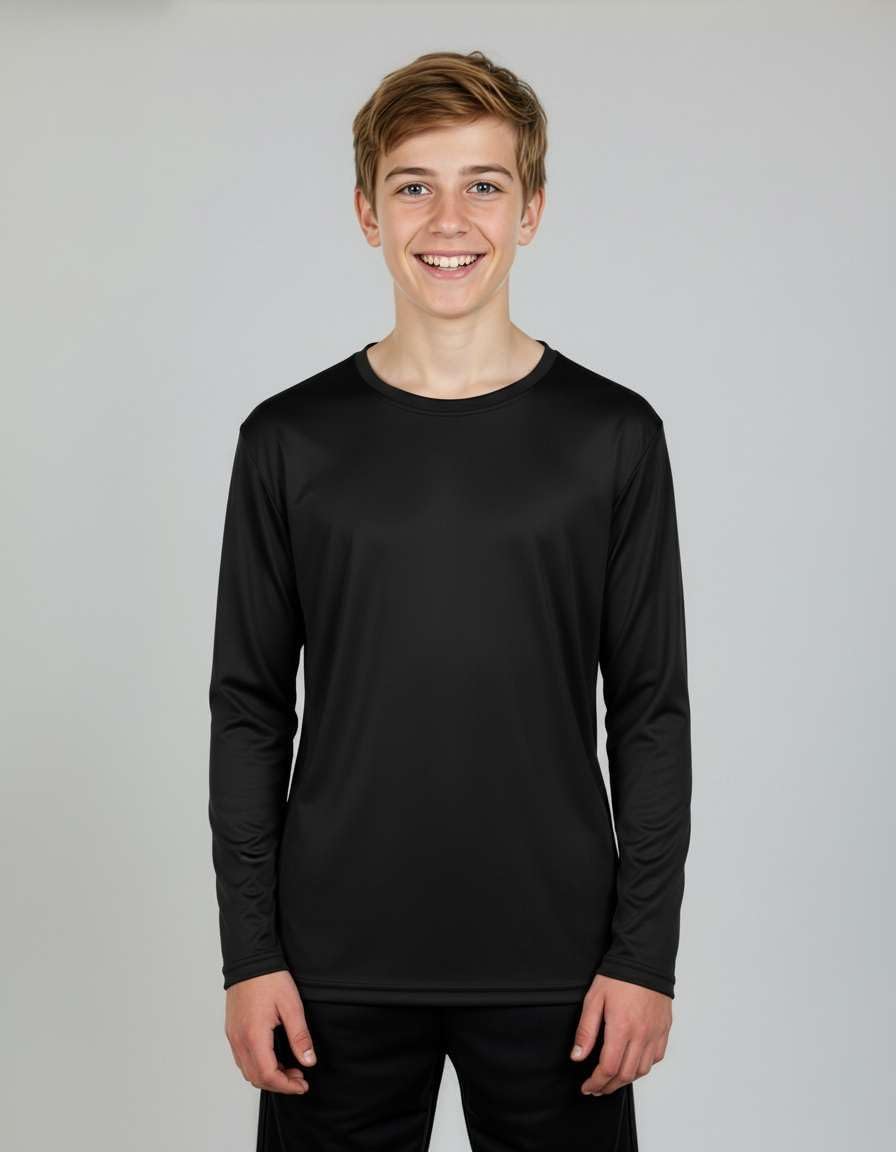 Real Essentials 4 Pack: Boys Youth Dry-Fit Moisture Wicking Active Athletic Performance Long-Sleeve T-Shirt - Image 2
