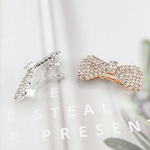 6 Pack Bow Rhinestone Crystal Hair Clips Metal Hairpin Fashion Hair Bow Barrettes Accessories For Girls And Women (Gold+Silver) #TOP5