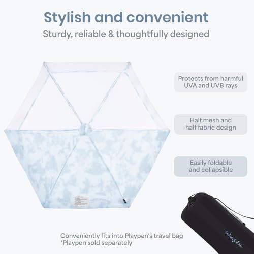 Image of Dream On Me Onyx Playpen Canopy Top, Sun Shade that Blocks Up to 98% UVA /UVB Rays, Breathable Mesh, Removable Tent Top Accessory for Onyx Playpen, Sky Blue