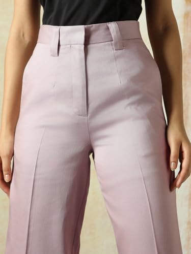 Image of High Star Women High Rise Solid Regular Length Wide Leg Casual Trousers