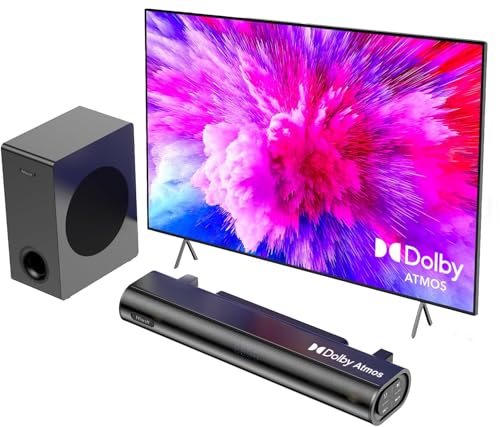 Hiwill Barra de sonido de 2.1 canales para Smart TV, sistema de sonido envolvente Dolby Atmos de 250 W para TV, barra de sonido de cine en casa para TV, barra de sonido con subwoofers, modo ajustable