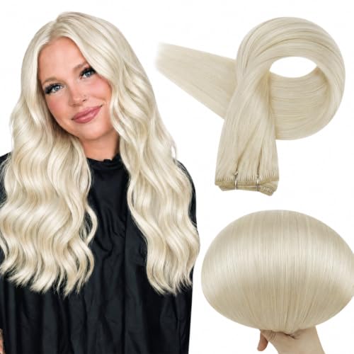 Full Shine Weft Hair Extensions 22 Inch 105G White Blonde Remy Human Hair