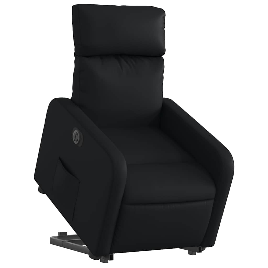 Sillón elevador reclinable eléctrico de piel sintética negra con función de elevación e inclinación automática a 135 grados, estructura estable de madera y metal, bolsillo