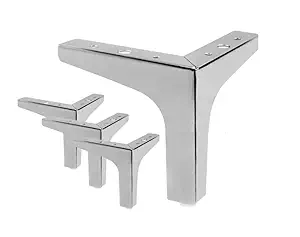 Krishna Sales Agency 4PC Metal T Shaped Furniture Legs, Latest Style Coffee Table Sofa Feet Kitchen Table Legs Bathroom Cabinet Cupboard Feet, DIY Furniture Hardware (4 inches, Silver)