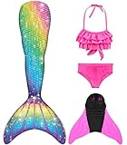 SPEEDEVE Meerjungfrauenschwanz Badeanzug mädchen Mermaid Tail mit Monoflosse,Fen-j948,130