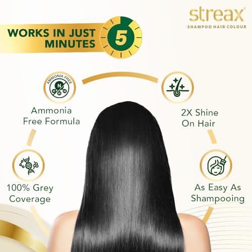 Image of Streax Shampoo Hair Colour, 60 ml - Natural Black, Easy DIY- Squeeze Pack