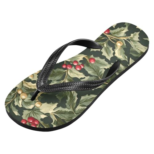 Womens Flip Flops Christmas HollyNon-Slip Casual Beach Slippers Rubber Sandals214B81992