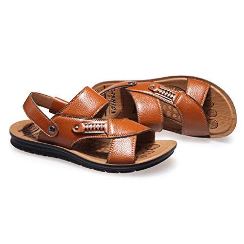 Corriee Men\'s Fashion Breathable Leather Beach Sandals Shoes Slides Summer Outdoor Slippers Khaki