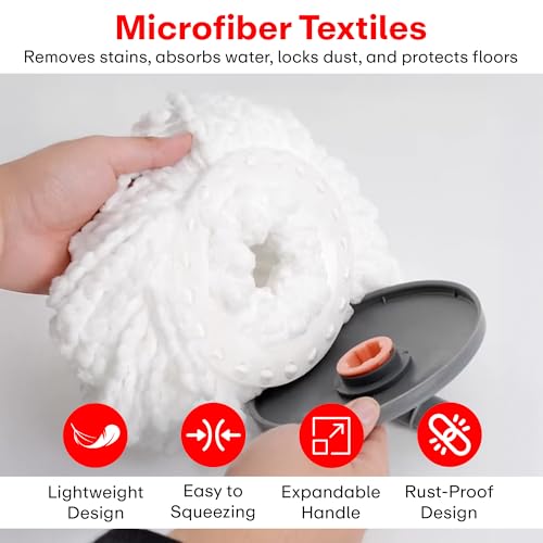 Image of PRIME PICK 360 Spin Mop & Extendable Ceiling Fan Cleaning Brush Stainless Steel Wringer Big Wheels, Puller Handle Microfiber Dry, Wet Mop for Floor Wall & Fan Cleaning, (Big Size Grey)