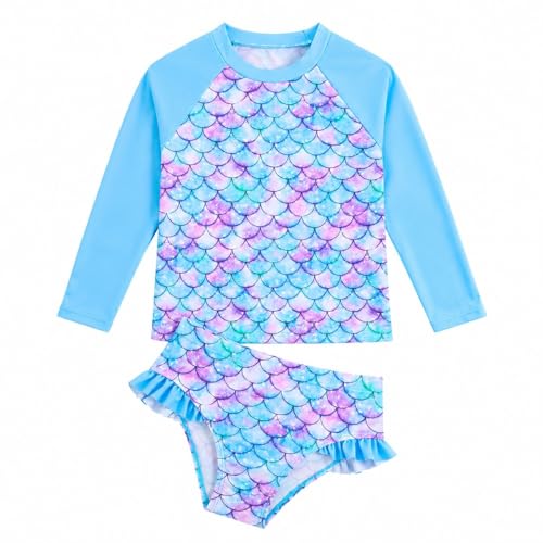 Image of HILEELANG Toddler & Little Girls' Long Sleeve Rash Guard Swimwear Set - UV Protection, 2-Piece Design, Fun Prints, 2-9 Years