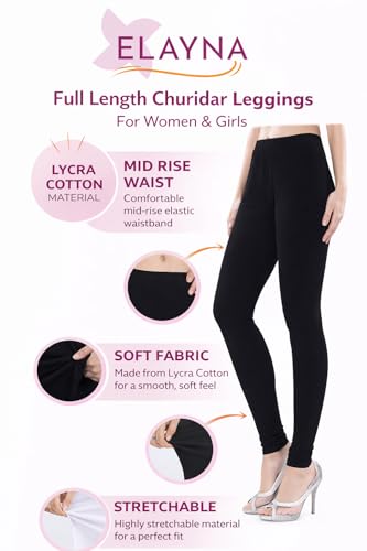 Image of ELAYNA Lycra Stretchable Churidar Leggings for Women's and Girls, White, XL Size, Full Length, Slim Fit