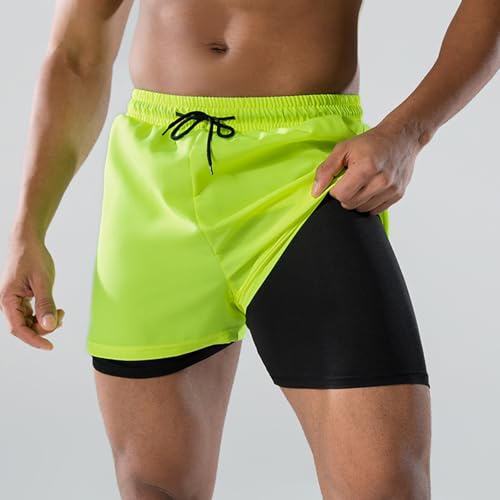 Men's Double Layer Loose Swim Trunks with Compression Liner Quick Dry Swimsuit Beach Shorts4