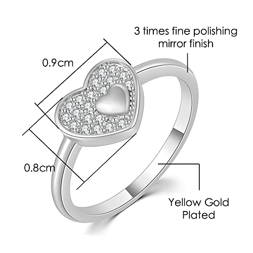 14K Gold Plated Heart Ring For Girls Cz Simulated Diamond Simple Minimalist Heart Finger Rings For Women Wedding Engagement Statement Jewelry (7, Style A- Silver) #TOP1