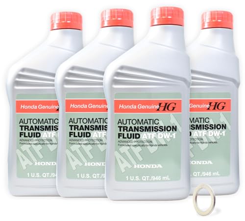 Honda Genuine ATF DW-1 Automatic Transmission Fluid (4 Quarts) + 18 mm Drain Plug Washer (90471-PX4-000)