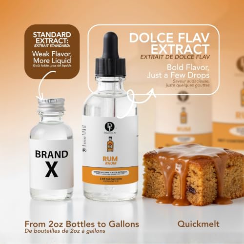 Image of Dolce Flav Natural Rum Extract - 2 Ounce Water-Soluble Kosher, Sugar-Free, Alcohol-Free Baking Flavor Concentrate for Cakes, Cocktails & Rum Raisin Desserts, Includes Measured Dropper