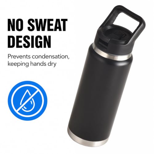 CYPHERTAN 27oz Water Bottle with Straw Lid Vacuum Insulated Stainless Steel BPA-Free Reusable Cup for School, Sports, Travel (Black) - image 5