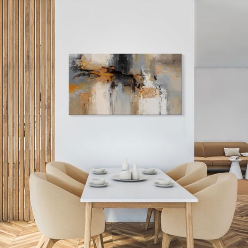 Image of Abstract Wall Art - Large Canvas Wall Art for Living Room, Bedroom, Office - Framed Modern Wall Decor in Gray and Yellow - Artwork Paintings & Pictures