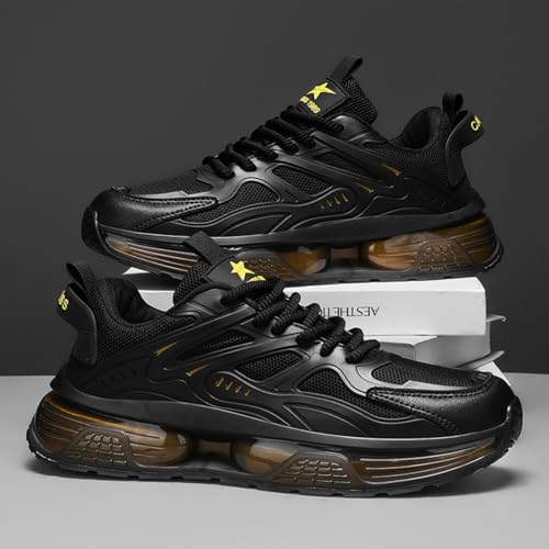 Image of Men's Chunky Sneakers: Mesh Breathable Upper, Air Cushion Sole, Sleek Structural Detailing-Trendy Casual Style for Daily Wear, Street Outfits & Urban Fashion Ensembles