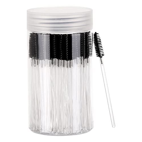 100 Pcs Disposable Mascara Wands, Crystal Eyebrow Spoolies Brush For Eyelash Extensions, Makeup Applicators Kits Eyelash Brush With Container (Black) #TOP4