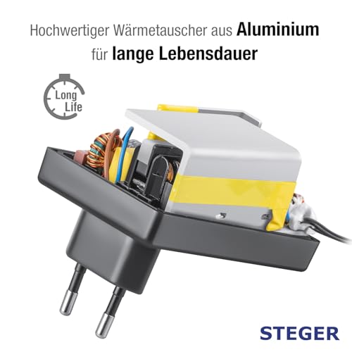 STEGER 12V Netzteil 2,5A 30W, zertifizierte Stromversorgung für Spielzeug, LED, Modellbau und IT-Geräte, 12 Volt Netzgerät mit Stecker 5,5mm x 2,1mm, Universal Netzteil 100-240V AC/DC Adapter 50-60Hz