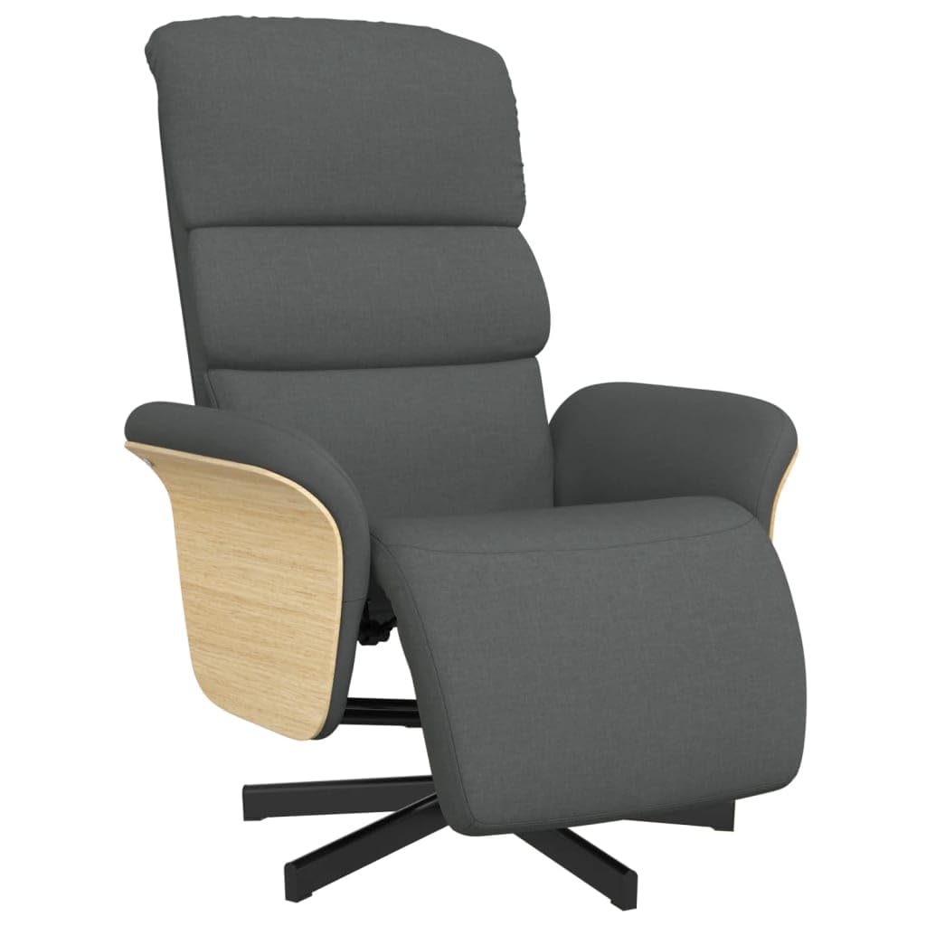 Sillón reclinable gris oscuro con reposapiés, giratorio de 360 grados, cómodo, función de reclinación manual, asiento tapizado, perfecto para sala de estar u oficina