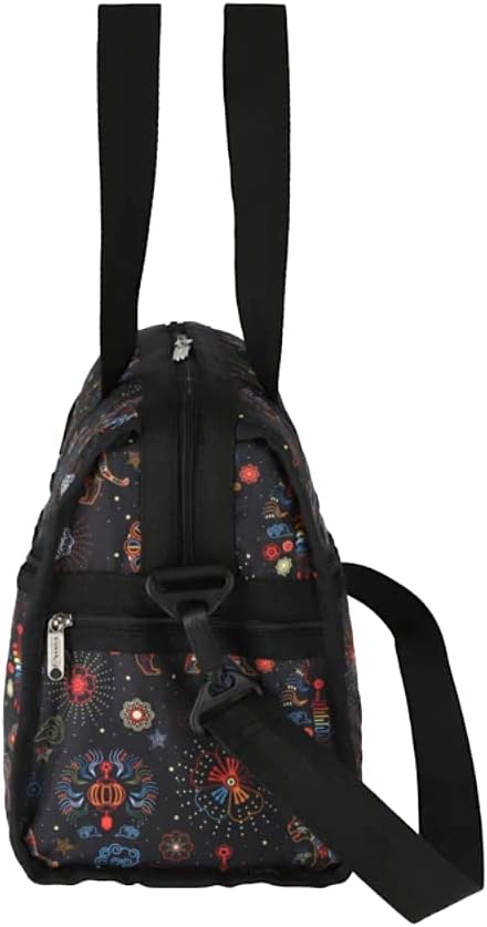 review LeSportsac Bright Fortune Deluxe Medium Weekender Crossbody Bag, Style 4318/Color E476, Festive & Colorful Graphics Artfully Arranged Celebrate Year of the Tiger, Evoking Optimism & Strength, Carry-on