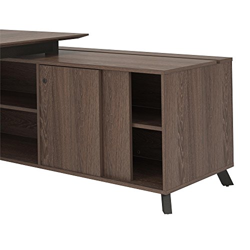Image of Ameriwood Home 9291196COM AX1 L-Shape Desk, Medium Brown