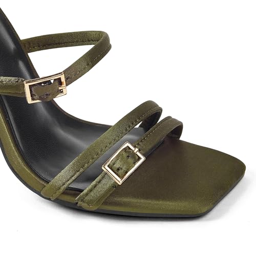Image of Elisabet Tang 4 inch Stylish Ankle Strap Stiletto Sandals for Women - Sexy Square Open toe Gladiator High Heels for Party Commuting Daily use