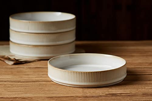 Famiware 4 Pieces 7.5" Pasta Bowls Set, Double Reactive Glaze Salad Bowl Sets, Stackable, Perfect For Your Friend For Housewarming, Thanksgiving, Christmas, Cappuccino White #TOP6