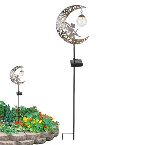 Ange Solaire Jardin – Lumière Solaire, Statue Décorative Sur Piquet | Lampes Extérieures Résistantes Avec Design Fée Lune, Éclairage Pour Cour Terrasse Pelouse Balcon Allée Jardin Extérieur