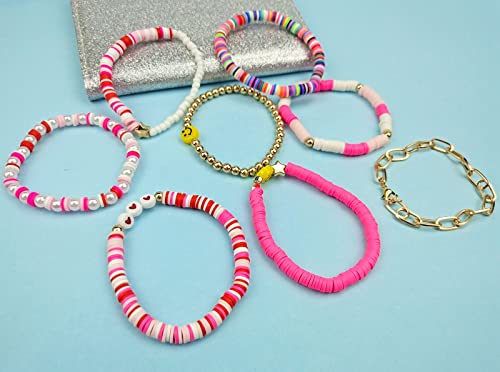 Funojoy Surfer Beaded Bracelets Colorful Clay Beads Bracelet Set Stackable Stretch Bracelets Friendship Bracelets Boho Summer Beach Jewelry For Women Teen Girls #TOP6