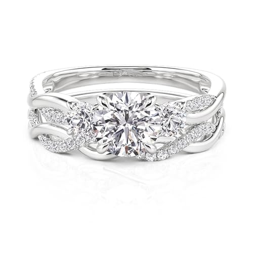 Image of Jeulia Round /Princess Cut Wedding Ring Sets for Women Three Stone Bridal Sets Engagement Ring Set CZ Twisting Infinity Pave Set 925 Sterling Silver Free Engraving
