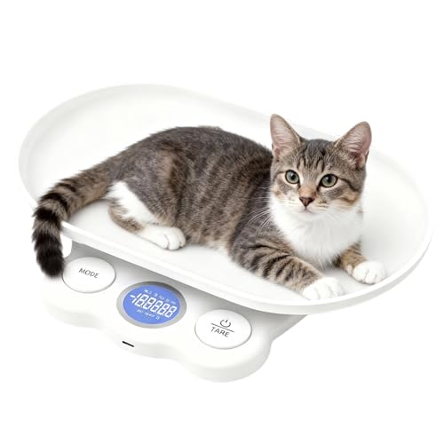 Aicharynic Tierwaage für Kleine Tiere 10kg/1g Digitale Haustierwaage(g/kg/lb/oz/ml/mml/tl) LCD Digitale Katzenwaage Küche Elektronische Hundewaage für Katzen Haustiere Küche