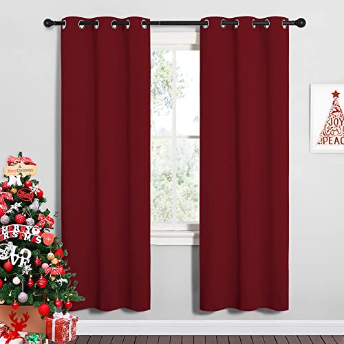 Image of NICETOWN Christmas Window Curtains Blackout Drapes, Thermal Insulated Christmas Decorative Blackout Curtains /Draperies for Laundry Room (Burgundy Red, One Pair, 34 by 72-inch)