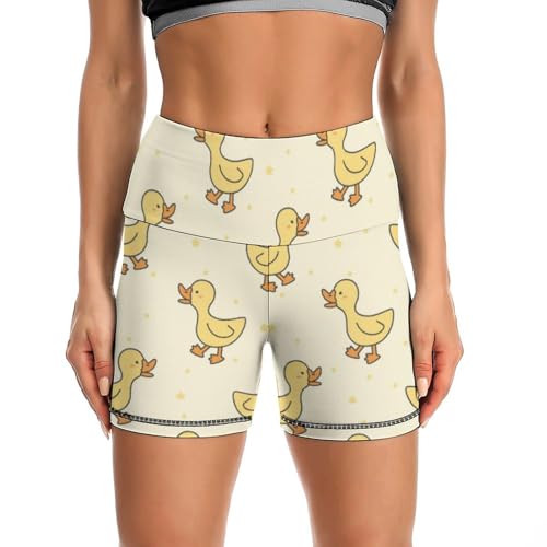 Animal Duck Pattern High Waist Yoga Shorts for Women Athletic Shorts Leggings Running Pants Black