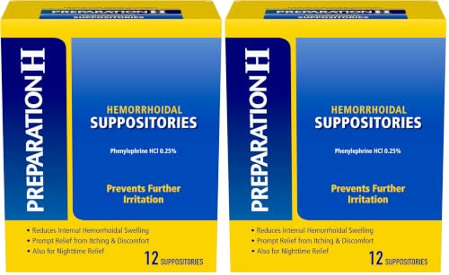 Preparation H Hemorrhoid Suppositories for Itching and Discomfort Relief - 12 Count (Pack of 2)