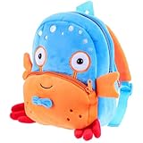 MALUGOGO Mochila para Pequeños de Jardín de Infancia de Felpa sin Olor, Tamaño Moderado, Diseño de Animal Cangrejo Adorable, Correas Suaves para Hombros, Bolsa de Peluche Ligera