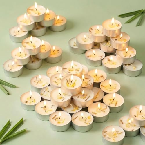 Citronella Scented Tealight Candles Outdoor, 16pack - 4-Hour White Tea Lights, 100% Natural Palm Wax...