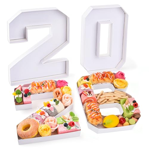 Datyiiha 2026 Set Cardboard Number for Charcuterie 10.2 Fillable Tray Charcuterie Paper Box for Graduation Anniversary Birthday New Year Party Decorations Chocolate Cookies Goodie Cupcake Box