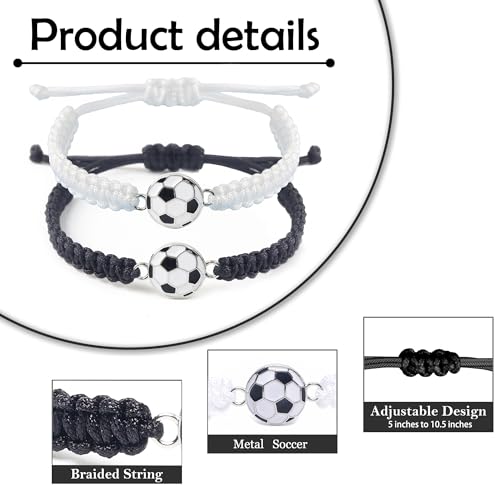 MANYC 2pcs Braided Sport Bracelets, Sports Accessories Adjustable, Baseball, Volleyball, Basketball, Soccer, Football Jewelry for Fans, Ideal for Birthday or Halloween Gifts3