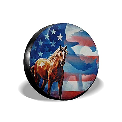Hhill Swater American Flag Eagle Horse Spare Tire Wheel Cover Waterproof Dust-Proof Universal Tire Covers Compatible Tire Covers Jeep, Trailer, Rv, SUV, Truck and Many Vehicles 14 15 16 17 Inch