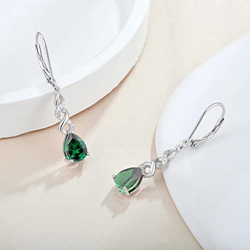 Women Formal Earrings Evening Wear - Guesma 8X6Mm Sterling Silver Leverback Earrings Emerald Teardrop Created Birthstone Crystal - Dangle Earrings For Women Infinity Jewelry #TOP2
