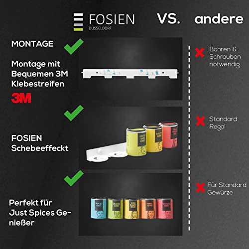 FOSIEN® Schweberegal für just Spices gewürze ohne Bohren - Gewürzregal schwebend für just Spice Gewürze