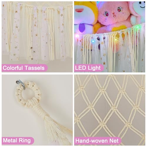 Image of FIOBEE Stuffed Animals Net LED Light Toy Hammock for Kids Bedroom Storage