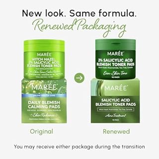 MAREE Blemish Acne Clearing Polishes - Daily Facial Radiance Toner Pads - Witch Hazel Pads Acne Face Toning - Acne Skin Care with BHA Salicylic Acid - Blemish Clearing Witch Hazel Device