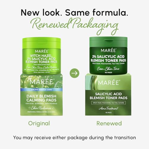 Image of MAREE Blemish Acne Clearing Polishes - Daily Facial Radiance Toner Pads - Witch Hazel Pads Acne Face Toning - Acne Skin Care with BHA Salicylic Acid - Blemish Clearing Witch Hazel Device