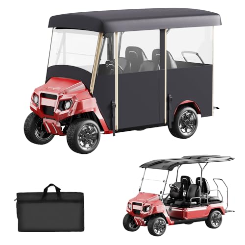 NiuWasmile 4 Passenger Golf Cart Enclosure - 86" Roof Fit, Golf Cart Cover for Yamaha Club Car EZGO,Waterproof 600D Oxford Rain Cover,Transparent Tail Light Panel,Foldable Door,4-Sided Clear Windows